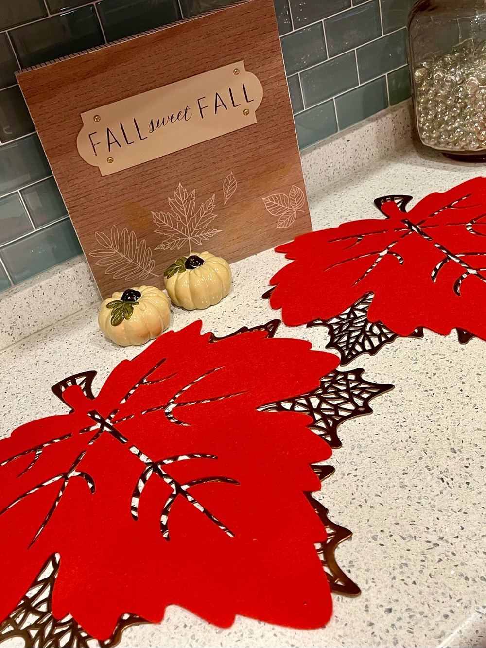 Dark Orange/ Copper Fall Leaf Placemats (2) - Seasonal Home Holiday Decor